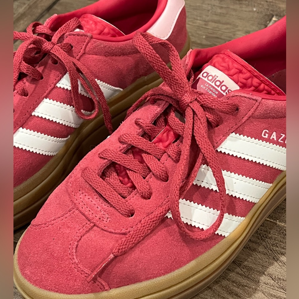adidas Gazelle Women's Pink and White Suede Sneakers - Picture 4 of 5